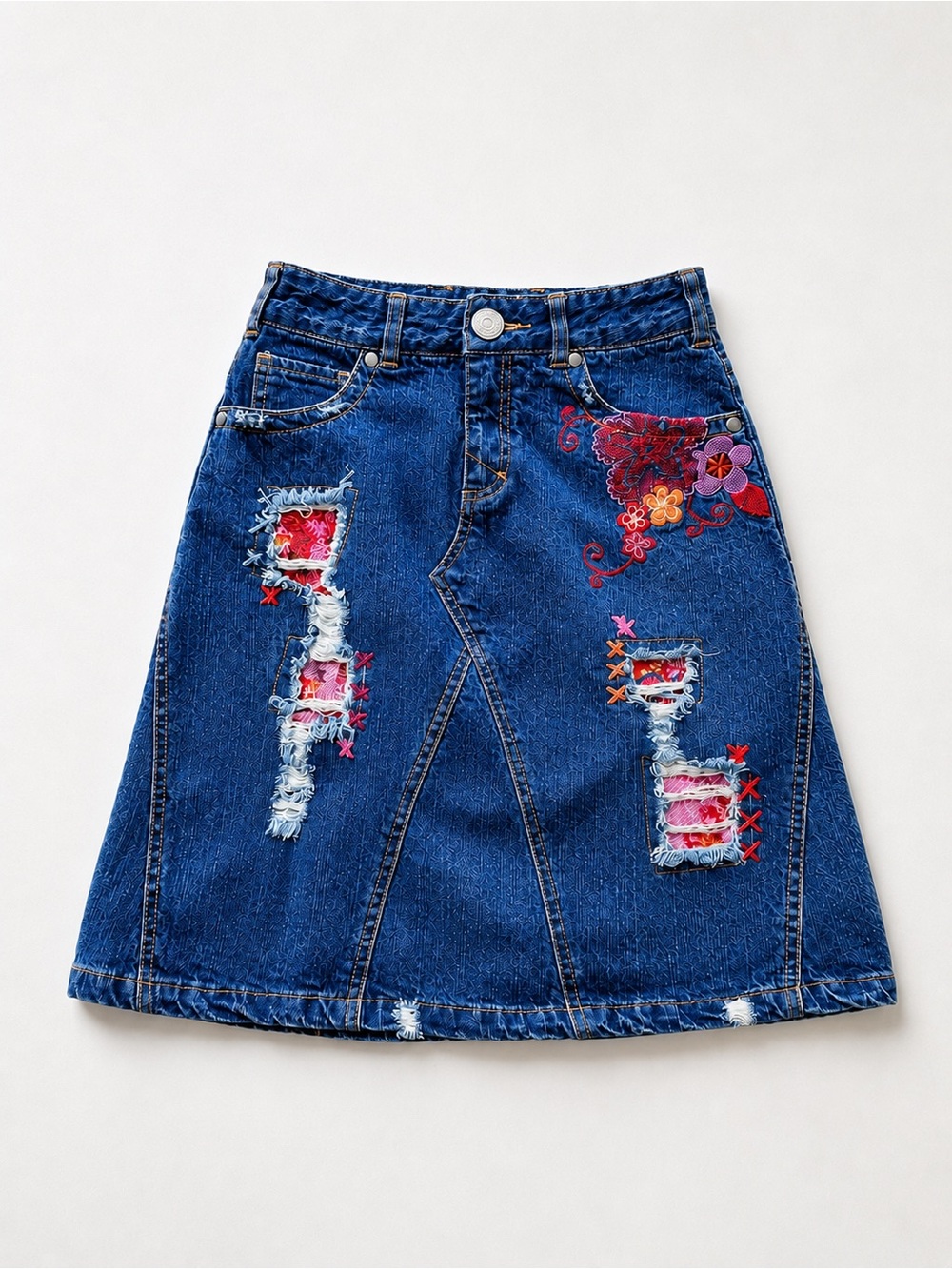 Rare vintage That’s So Raven Blue denim Fairy Skirt with Embroidered Details